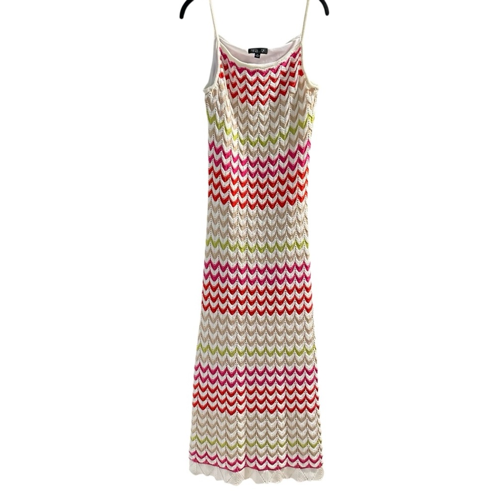 Rachel Zoe Women’s Crochet Dress Multicolor Chevron Spaghetti Strap Maxi Sz XS - Picture 2 of 7